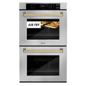 ZLINE 30 in. Autograph Edition Professional True Convection Double Wall Oven with Air Fry and Self Clean in Stainless Steel with Champagne Bronze Handles (WADZ-30-CB)