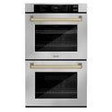 ZLINE 30 in. Autograph Edition Professional True Convection Double Wall Oven with Air Fry and Self Clean in Stainless Steel with Champagne Bronze Handles (WADZ-30-CB)