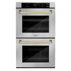 ZLINE 30 in. Autograph Edition Professional True Convection Double Wall Oven with Air Fry and Self Clean in Stainless Steel with Polished Gold Handles (WADZ-30-G)