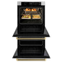 ZLINE Autograph Edition 30 in. Professional True Convection Double Wall Oven with Air Fry and Self Clean in Stainless Steel with Champagne Bronze Helix Handles (WADZ-30-KCB)