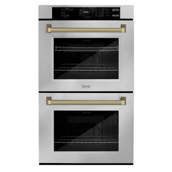 ZLINE Autograph Edition 30 in. Professional True Convection Double Wall Oven with Air Fry and Self Clean in Stainless Steel with Polished Gold Helix Handles (WADZ-30-KG)