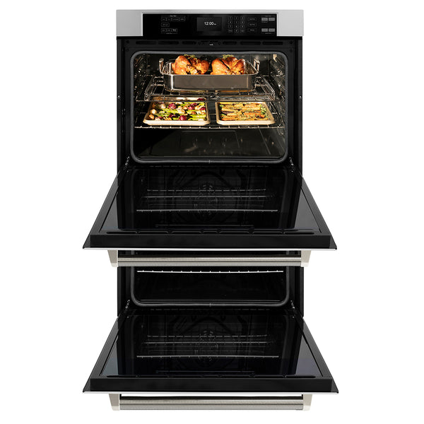 ZLINE Autograph Edition 30 in. Professional True Convection Double Wall Oven with Air Fry and Self Clean in Stainless Steel with Polished Nickel Helix Handles (WADZ-30-KPN)
