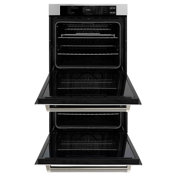 ZLINE Autograph Edition 30 in. Professional True Convection Double Wall Oven with Air Fry and Self Clean in Stainless Steel with Polished Nickel Helix Handles (WADZ-30-KPN)