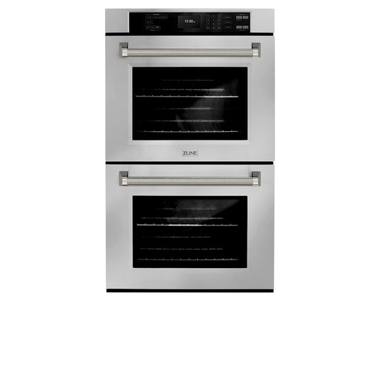 ZLINE Autograph Edition 30 in. Professional True Convection Double Wall Oven with Air Fry and Self Clean in Stainless Steel with Polished Nickel Helix Handles (WADZ-30-KPN)