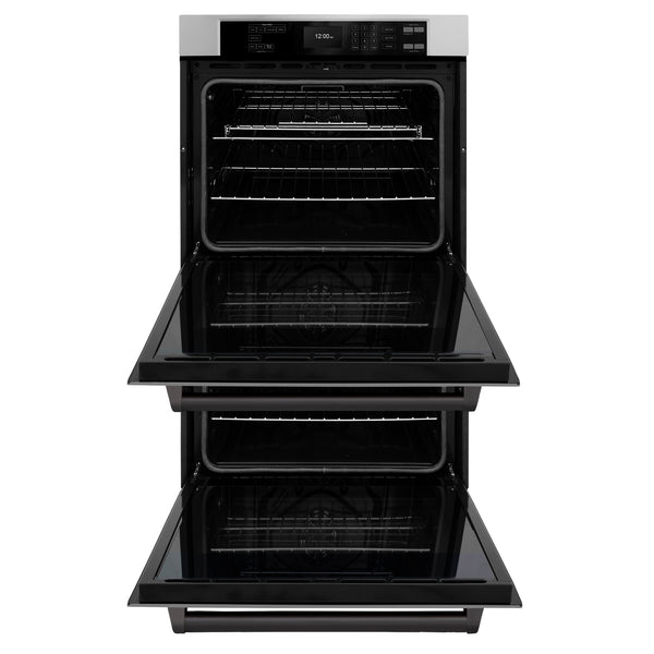 ZLINE 30 in. Autograph Edition Professional True Convection Double Wall Oven with Air Fry and Self Clean in Stainless Steel with Matte Black Handles (WADZ-30-MB)