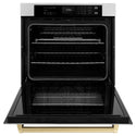 ZLINE 30 in. Autograph Edition Professional True Convection Single Wall Oven with Air Fry and Self Clean in Stainless Steel with Champagne Bronze Handle (WASZ-30-CB)