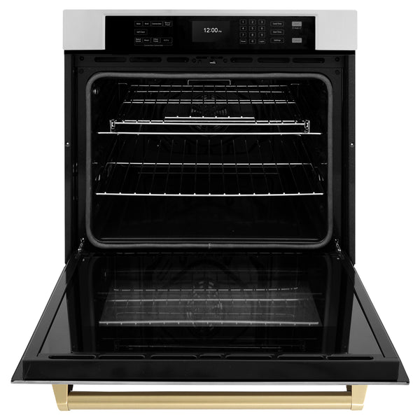 ZLINE 30 in. Autograph Edition Professional True Convection Single Wall Oven with Air Fry and Self Clean in Stainless Steel with Champagne Bronze Handle (WASZ-30-CB)