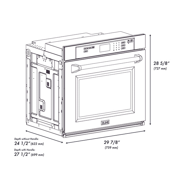 ZLINE 30 in. Autograph Edition Professional True Convection Single Wall Oven with Air Fry and Self Clean in Stainless Steel with Polished Gold Handle (WASZ-30-G)