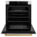 ZLINE 30 in. Autograph Edition Professional True Convection Single Wall Oven with Air Fry and Self Clean in Stainless Steel with Polished Gold Handle (WASZ-30-G)