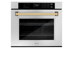 ZLINE 30 in. Autograph Edition Professional True Convection Single Wall Oven with Air Fry and Self Clean in Stainless Steel with Polished Gold Handle (WASZ-30-G)