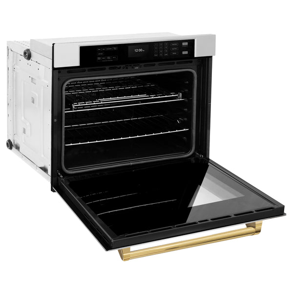 ZLINE 30 in. Autograph Edition Professional True Convection Single Wall Oven with Air Fry and Self Clean in Stainless Steel with Polished Gold Handle (WASZ-30-G)