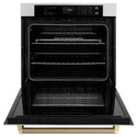 ZLINE Autograph Edition 30 in. Professional True Convection Single Wall Oven with Air Fry and Self Clean in Stainless Steel with Champagne Bronze Helix Handle (WASZ-30-KCB)