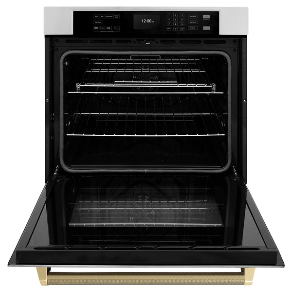 ZLINE Autograph Edition 30 in. Professional True Convection Single Wall Oven with Air Fry and Self Clean in Stainless Steel with Champagne Bronze Helix Handle (WASZ-30-KCB)
