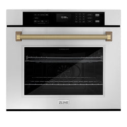 ZLINE Autograph Edition 30 in. Professional True Convection Single Wall Oven with Air Fry and Self Clean in Stainless Steel with Champagne Bronze Helix Handle (WASZ-30-KCB)