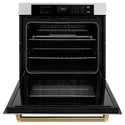 ZLINE Autograph Edition 30 in. Professional True Convection Single Wall Oven with Air Fry and Self Clean in Stainless Steel with Polished Gold Helix Handle (WASZ-30-KG)