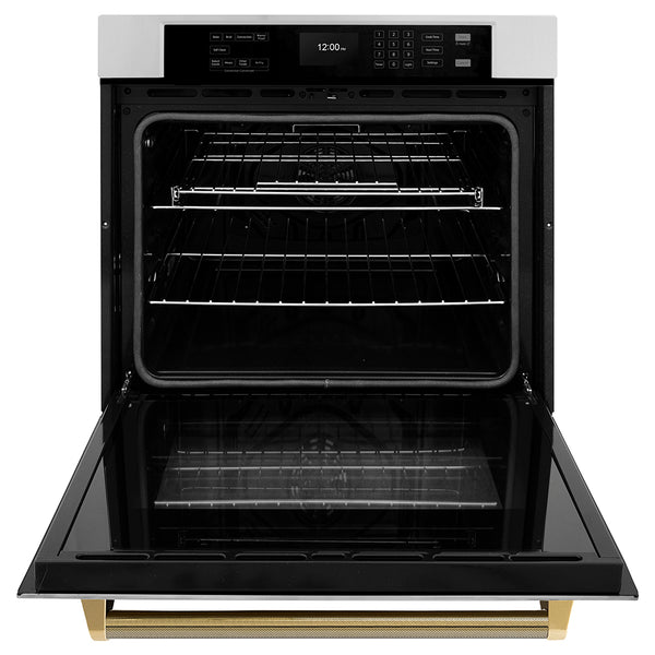 ZLINE Autograph Edition 30 in. Professional True Convection Single Wall Oven with Air Fry and Self Clean in Stainless Steel with Polished Gold Helix Handle (WASZ-30-KG)