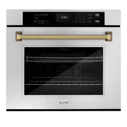 ZLINE Autograph Edition 30 in. Professional True Convection Single Wall Oven with Air Fry and Self Clean in Stainless Steel with Polished Gold Helix Handle (WASZ-30-KG)