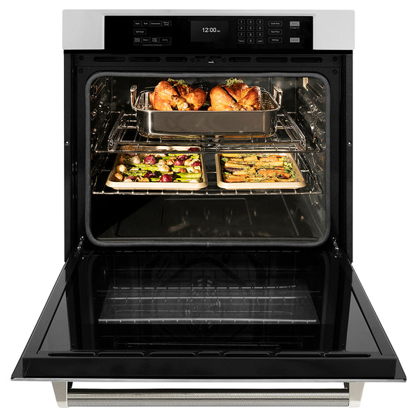 ZLINE Autograph Edition 30 in. Professional True Convection Single Wall Oven with Air Fry and Self Clean in Stainless Steel with Polished Nickel Helix Handle (WASZ-30-KPN)