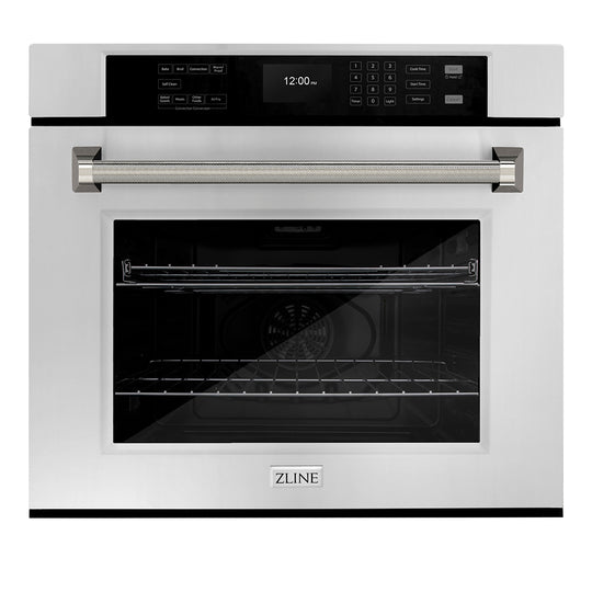 ZLINE Autograph Edition 30 in. Professional True Convection Single Wall Oven with Air Fry and Self Clean in Stainless Steel with Polished Nickel Helix Handle (WASZ-30-KPN)