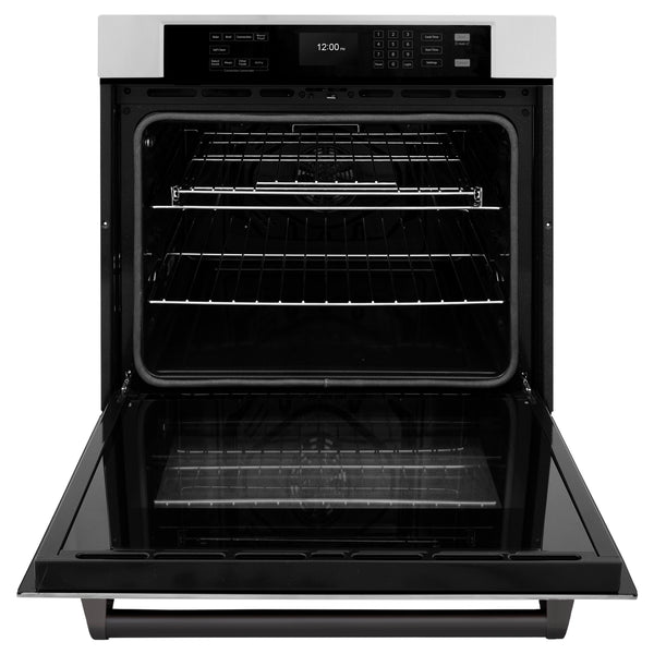 ZLINE 30 in. Autograph Edition Professional True Convection Single Wall Oven with Air Fry and Self Clean in Stainless Steel with Matte Black Handle (WASZ-30-MB)