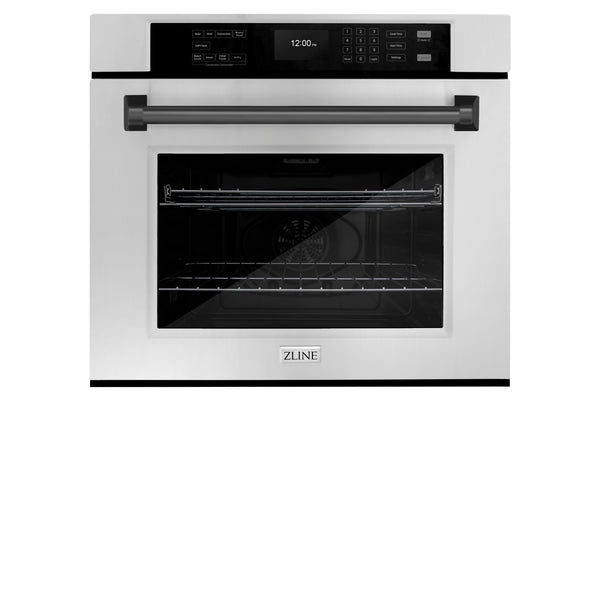 ZLINE 30 in. Autograph Edition Professional True Convection Single Wall Oven with Air Fry and Self Clean in Stainless Steel with Matte Black Handle (WASZ-30-MB)