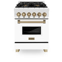 ZLINE Autograph Edition 24 in. 2.8 cu. ft. Legacy Dual Fuel Range with 4 Burner Gas Cooktop and Electric Convection Oven in Stainless Steel with White Matte Door and Champagne Bronze Accents, Open Box-Good Condition