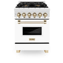 ZLINE Autograph Edition 24 in. 2.8 cu. ft. Legacy Dual Fuel Range with 4 Burner Gas Cooktop and Electric Convection Oven in Satin Stainless Steel with White Matte Door and Polished Gold Accents, Open Box-Great Condition