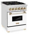 ZLINE Autograph Edition 24 in. 2.8 cu. ft. Legacy Dual Fuel Range with 4 Burner Gas Cooktop and Electric Convection Oven in Satin Stainless Steel with White Matte Door and Polished Gold Accents, Open Box-Great Condition