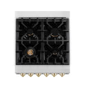 ZLINE Autograph Edition 24 in. 2.8 cu. ft. Legacy Dual Fuel Range with 4 Burner Gas Cooktop and Electric Convection Oven in Satin Stainless Steel with White Matte Door and Polished Gold Accents, Open Box-Great Condition