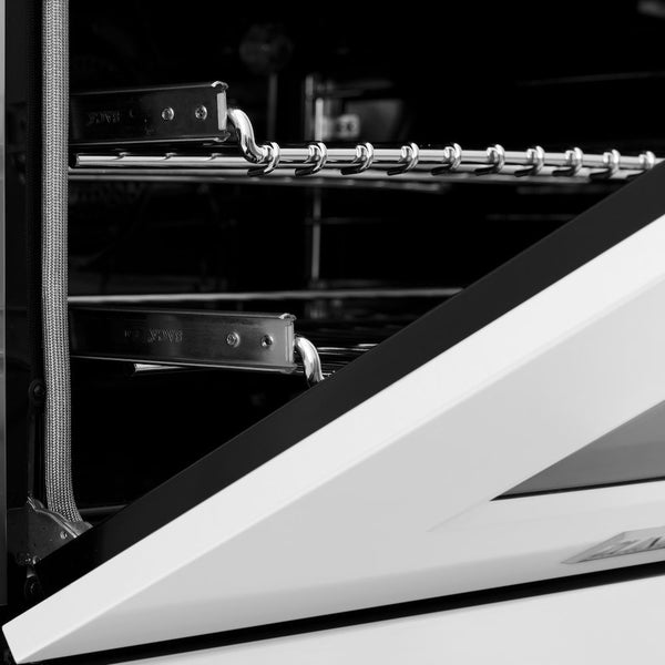 ZLINE Autograph Edition 24 in. 2.8 cu. ft. Legacy Dual Fuel Range with 4 Burner Gas Cooktop and Electric Convection Oven in Stainless Steel with White Matte Door and Matte Black Accents, Open Box-Good Condition