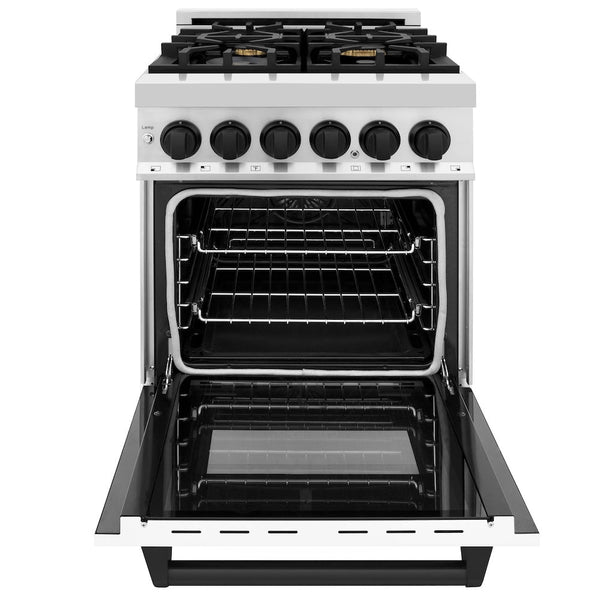 ZLINE Autograph Edition 24 in. 2.8 cu. ft. Legacy Dual Fuel Range with 4 Burner Gas Cooktop and Electric Convection Oven in Stainless Steel with White Matte Door and Matte Black Accents, Open Box-Good Condition