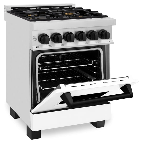 ZLINE Autograph Edition 24" 2.8 cu. ft. Dual Fuel Range with Gas Stove and Electric Oven in Stainless Steel with White Matte Door and Accents (RAZ-WM-24)