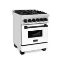 ZLINE Autograph Edition 24 in. 2.8 cu. ft. Legacy Dual Fuel Range with 4 Burner Gas Cooktop and Electric Convection Oven in Stainless Steel with White Matte Door and Matte Black Accents, Open Box-Good Condition