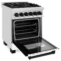 ZLINE Autograph Edition 24 in. 2.8 cu. ft. Legacy Dual Fuel Range with 4 Burner Gas Cooktop and Electric Convection Oven in Stainless Steel with White Matte Door and Matte Black Accents, Open Box-Good Condition