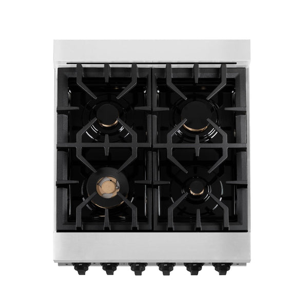 ZLINE Autograph Edition 24 in. 2.8 cu. ft. Legacy Dual Fuel Range with 4 Burner Gas Cooktop and Electric Convection Oven in Stainless Steel with White Matte Door and Matte Black Accents, Open Box-Good Condition