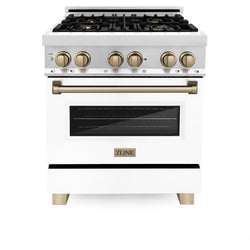 ZLINE Autograph Edition 30 in. 4.0 cu. ft. Dual Fuel Range with Gas Stove and Electric Oven in Stainless Steel with White Matte Door and Accents (RAZ-WM-30)