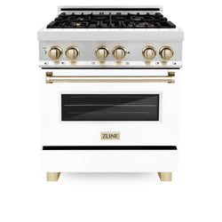 ZLINE Autograph Edition 30 in. 4.0 cu. ft. Dual Fuel Range with Gas Stove and Electric Oven in Stainless Steel with White Matte Door and Accents (RAZ-WM-30)