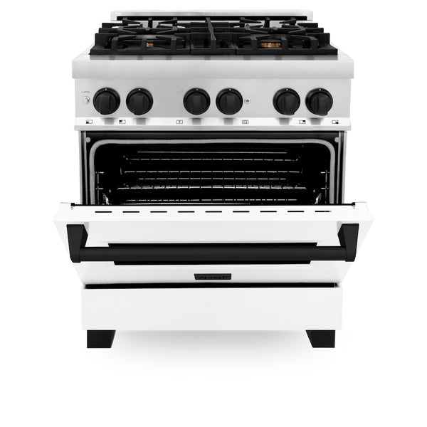 ZLINE Autograph Edition 30 in. 4.0 cu. ft. Legacy Dual Fuel Range with 4 Burner Gas Cooktop and Electric Convection Oven in Stainless Steel with White Matte Door and Matte Black Accents, Open Box-Good Condition