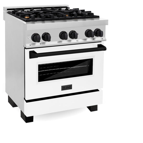 ZLINE Autograph Edition 30 in. 4.0 cu. ft. Legacy Dual Fuel Range with 4 Burner Gas Cooktop and Electric Convection Oven in Stainless Steel with White Matte Door and Matte Black Accents, Open Box-Good Condition