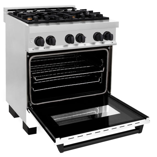 ZLINE Autograph Edition 30 in. 4.0 cu. ft. Legacy Dual Fuel Range with 4 Burner Gas Cooktop and Electric Convection Oven in Stainless Steel with White Matte Door and Matte Black Accents, Open Box-Good Condition