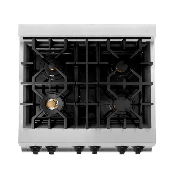 ZLINE Autograph Edition 30 in. 4.0 cu. ft. Legacy Dual Fuel Range with 4 Burner Gas Cooktop and Electric Convection Oven in Stainless Steel with White Matte Door and Matte Black Accents, Open Box-Good Condition