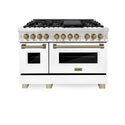 ZLINE Autograph Edition 48 in. 6.0 cu. ft. Legacy Dual Fuel Range with 7 Burner Gas Cooktop and 2 Electric Ovens in Stainless Steel with White Matte Doors and Champagne Bronze Accents, Open Box-Great Condition