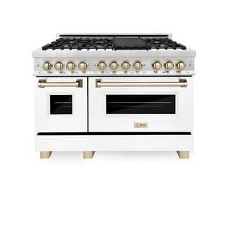 Buy gold ZLINE Autograph Edition 48 in. 6.0 cu. ft. Legacy Dual Fuel Range with 7 Burner Gas Cooktop and 2 Electric Ovens