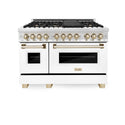 ZLINE Autograph Edition 48 in. 6.0 cu. ft. Legacy Dual Fuel Range with 7 Burner Gas Cooktop and 2 Electric Ovens in Stainless Steel with White Matte Doors and Polished Gold Accents, Open Box-Good Condition