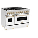 ZLINE Autograph Edition 48 in. 6.0 cu. ft. Legacy Dual Fuel Range with 7 Burner Gas Cooktop and 2 Electric Ovens in Stainless Steel with White Matte Doors and Polished Gold Accents, Open Box-Good Condition