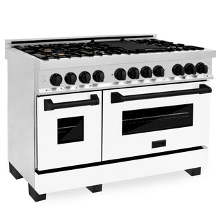 Buy matte-black ZLINE Autograph Edition 48&quot; 6.0 cu. ft. Dual Fuel Range with Gas Stove and Electric Oven in Stainless Steel with White Matte Door with Accents (RAZ-WM-48)