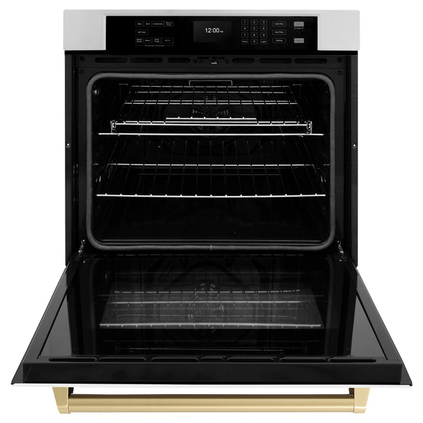 ZLINE 30 in. Autograph Edition Professional True Convection Single Wall Oven with Air Fry and Self Clean in Stainless Steel with White Matte Door and Champagne Bronze Handle (WASZ-WM-30-CB)