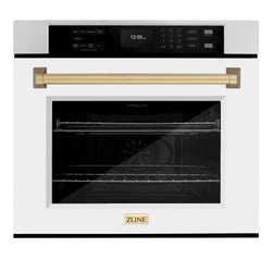 ZLINE 30 in. Autograph Edition Professional True Convection Single Wall Oven with Air Fry and Self Clean in Stainless Steel with White Matte Door and Champagne Bronze Handle (WASZ-WM-30-CB)