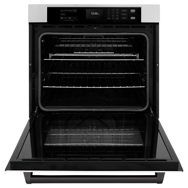 ZLINE 30 in. Autograph Edition Professional True Convection Single Wall Oven with Air Fry and Self Clean in Stainless Steel with White Matte Door and Matte Black Handle (WASZ-WM-30-MB)