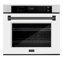 ZLINE 30 in. Autograph Edition Professional True Convection Single Wall Oven with Air Fry and Self Clean in Stainless Steel with White Matte Door and Matte Black Handle (WASZ-WM-30-MB)